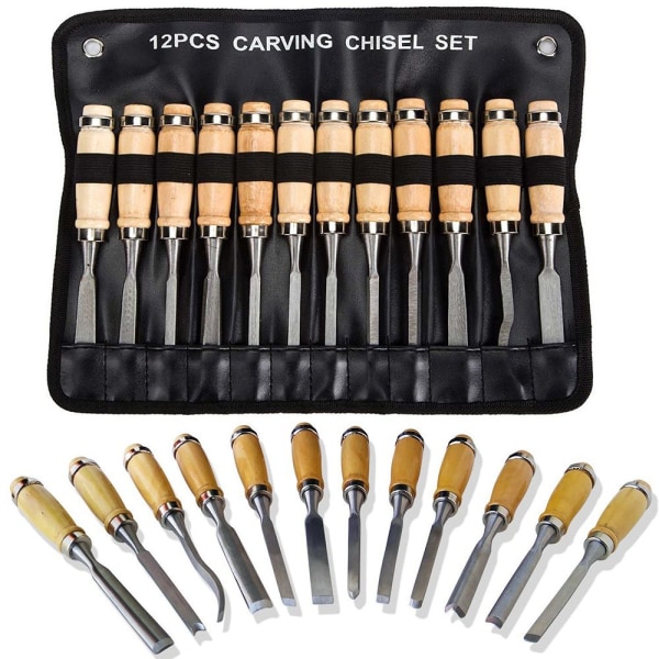 12pcs Professional Wood Carving Chisel Set w/Carrying Case