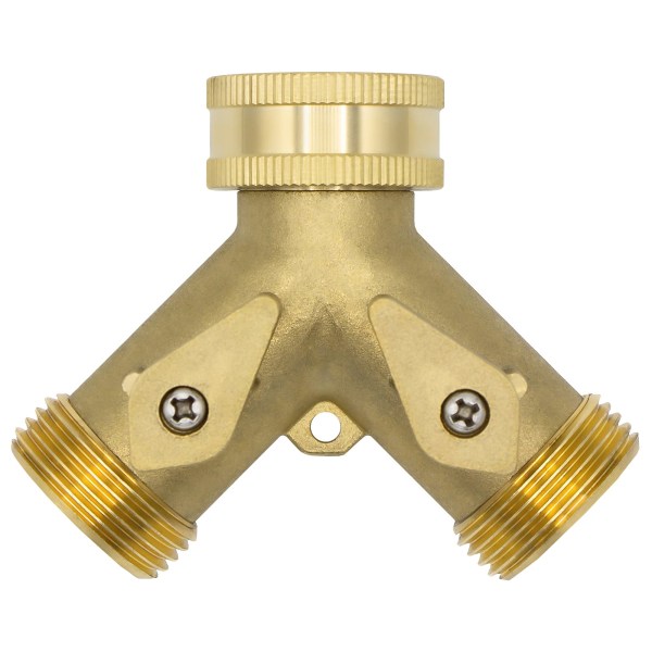 2-way Y-distributor piece 10964, 3/4" male thread, brass, with stopcocks