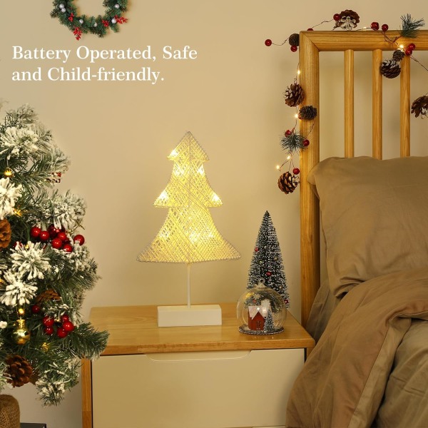Bordlampe, Batteridrevet Treformet Nattlampe Skrivebordslampe LED Juledekorativ Lampe Svingende Jernramme Plastbase Varmt Hvit Sterkt Lys