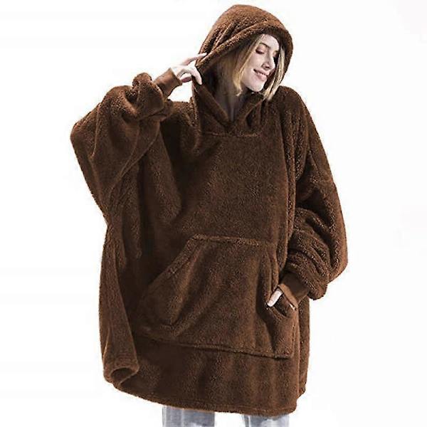 Vinter Hættetrøje Tæppe, Kvinders Oversized Fleece Tæppe, Med Ærmer Stor Lomme, Varmt Tykt Hættetrøje Kappe Par, Brun brown
