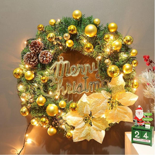 Julekrans med LED-lys, 40 cm kunstige furukongler