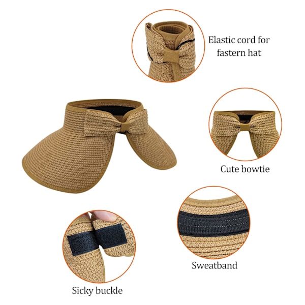 Solhat med bred skygge til kvinder, foldbar kasket med hestehale, strandhat med opbevaringspose til sommer