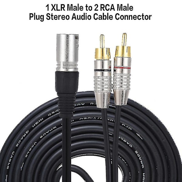3m 1 XLR til 2 RCA hannplugg stereo lydkabelkontakt Y-splitter ledning