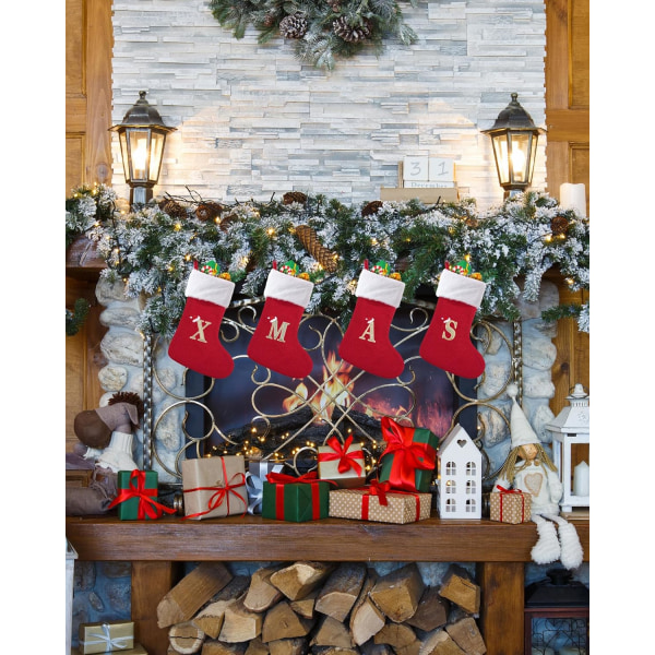 Julestrømper, Medium Xmas Personlig strikkestrømper med bogstaver, rød pejs hængende julemandsokker