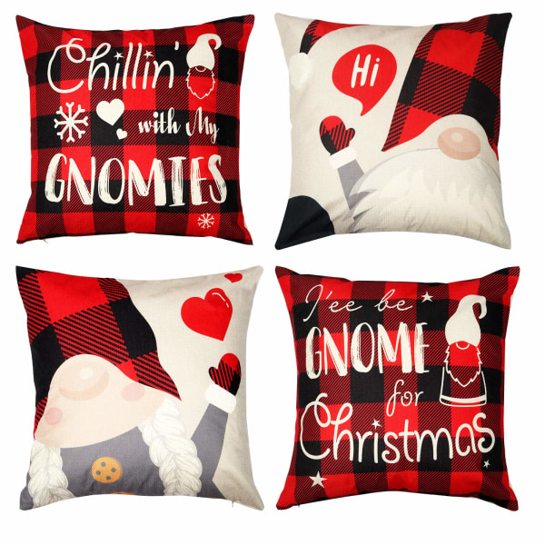 Gnome Christmas Pillow Covers Set of 4, 18x18 Inches