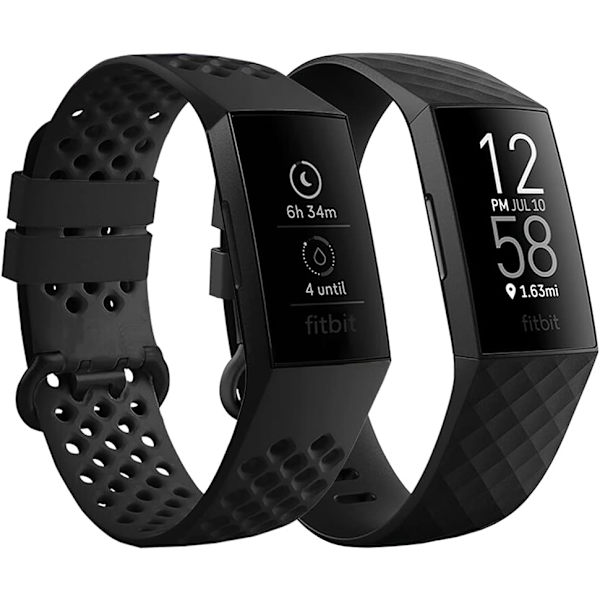 Ersättning klockarmband kompatibel med Fitbit Charge 3/Fitbit Charge 4 band för kvinnor män, flytande silikon sport armband 2-pack (svart, L)