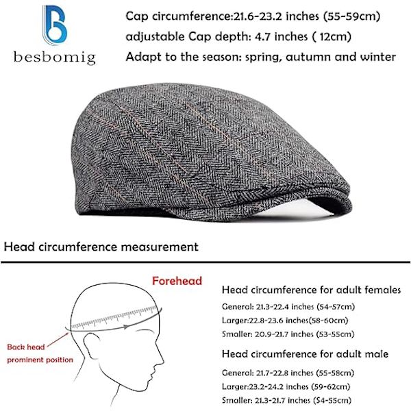 Miesten tweed lierihattu ajomyssy Newsboy -säädettävä muoti Newsboy irlantilainen baretti, syksy talvi, 55-59 CM Grey