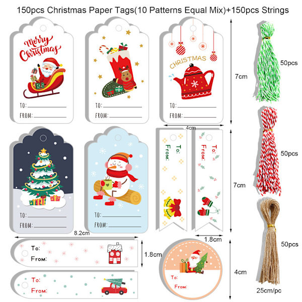 1 Set Jul DIY Present Hängande Etiketter Målade Papper (150 st)