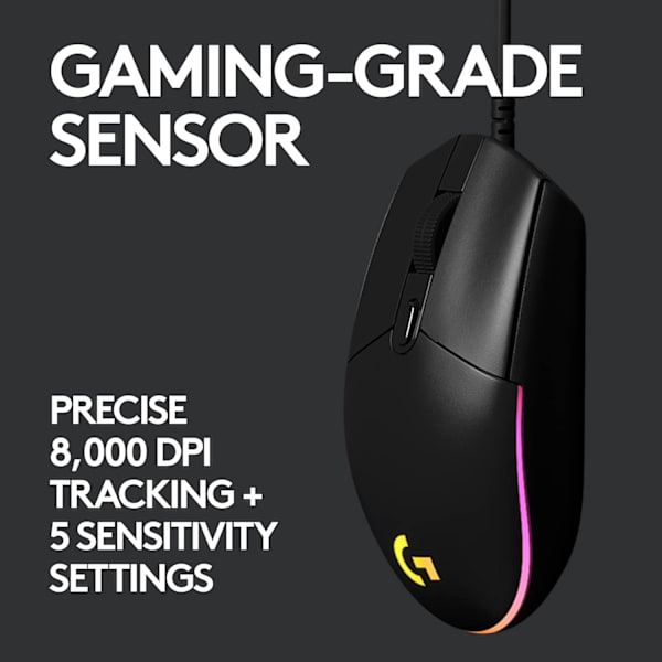 Spelmus med RGB-belysning, 6 programmerbara knappar, spelklassad sensor, 6K DPI-spårning, lättviktig