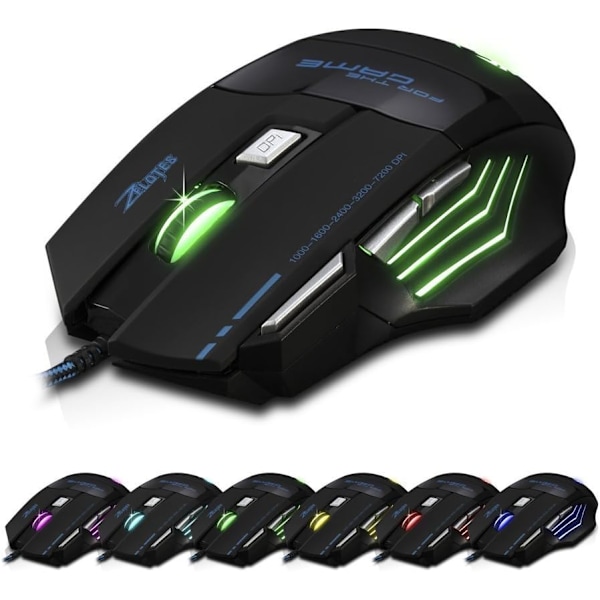 Ledningsforbundet gaming mus, 2400 DPI, 7 knapper ergonomisk mus, USB optisk mus, computermus, ledningsforbundet mus til PC, bærbar, sort