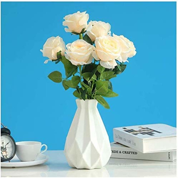 Blomvas Vit Keramik Look Plast Vas Okrossbar, Geometrisk Modern Minimalistisk Stil Heminredning Vas