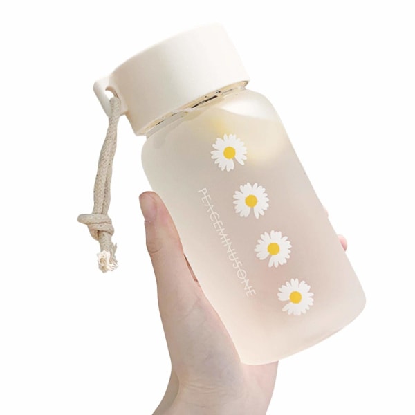 500ml Water Bottle, Sports Water Bottle with Portable Rope, Transparent Plastic Frosted Small Daisy, Leakage Prevention Design(Matte 4 Flower)