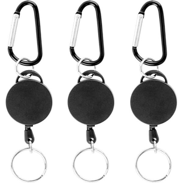 3-pack sisäänvedettävä avaimenperä (musta)