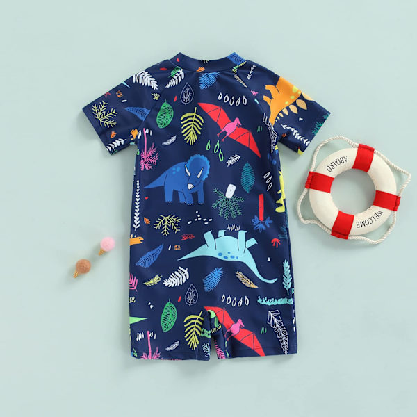 Babybadebukser til småbørn - badedragt til baby dreng - heldragt med korte ærmer - strandtøj - lynlås - rash guard - badedragt - badetøj (1-2 år)