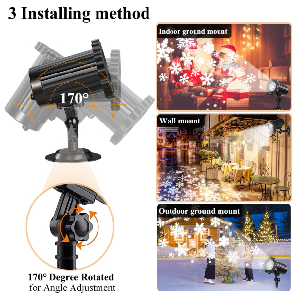 Lys Snowflake Jul Prosjektor LED IP65 Prosjektor