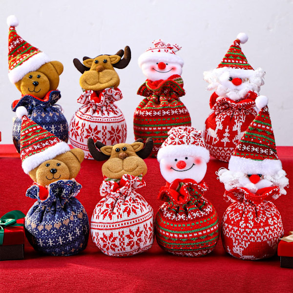 Juldekorationspåse, tomte, snögubbe, älg, björn (8 st)