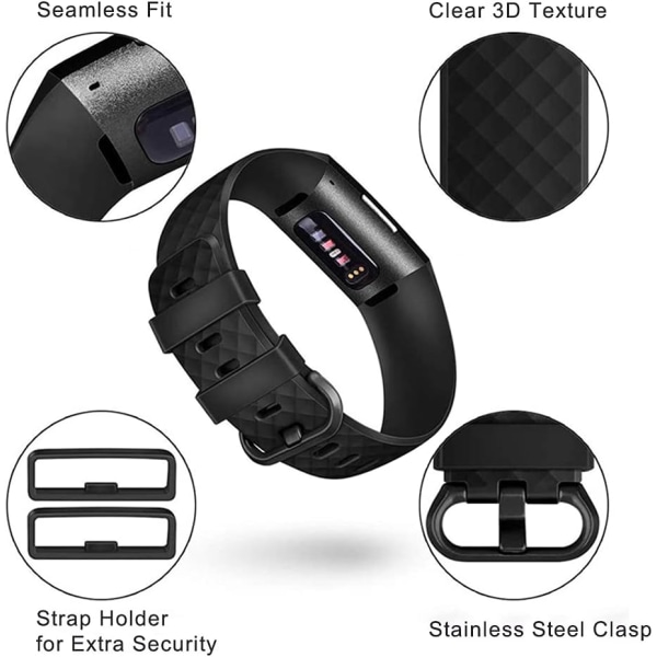 Watch ranneke, joka on yhteensopiva Fitbit Charge 3 / Fitbit Charge 4 -rannekkeiden kanssa miehille, nestemäistä silikonia urheilurannekkeet 2 pakkaus (musta, L)