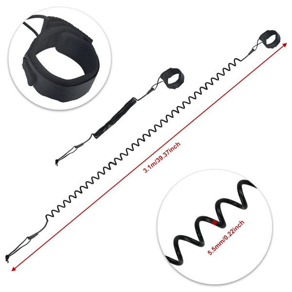 Surfeleash 5,5 mm justerbar SUP spiral, svart
