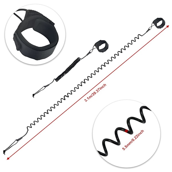 Surffaussa 5,5 mm säädettävä SUP-kierre, musta