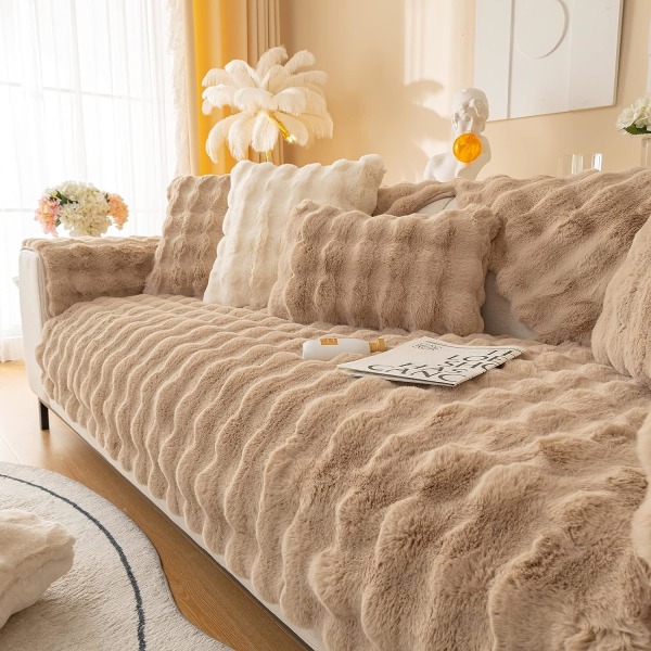 Tykke Kanin Plysj Sofadeksler 1 2 3 Seater, Sklisikre Sofadeksler, Morsomme Fuzzy Sofadeksler, Varme Fløyels Sofaputetrekk (70x150cm)