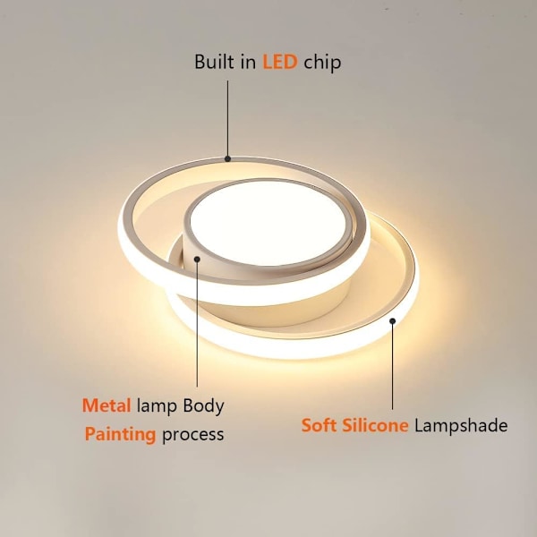 Moderne LED loftlampe 32W 2350LM, varmt hvidt lys 3000K, rund loftlampe, velegnet til soveværelse, entre, balkon og korridor
