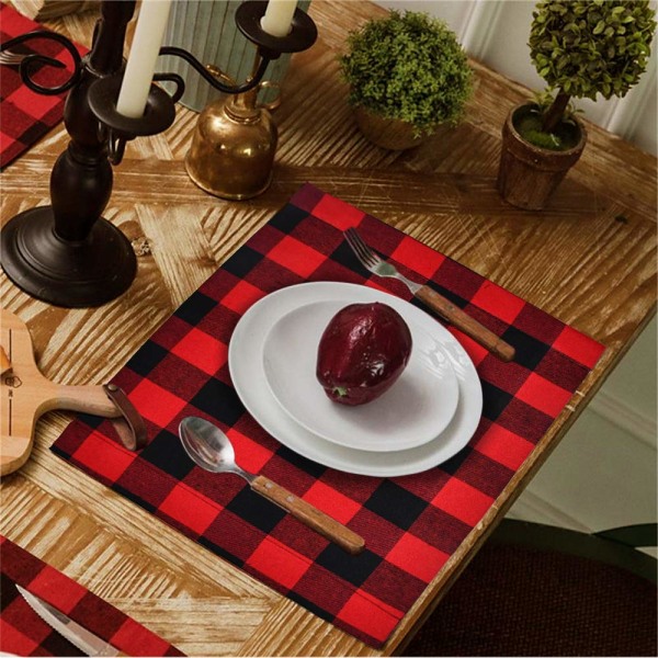 Sæt med 6 julepladsmåtter Buffalo Plaid (rød og sort)