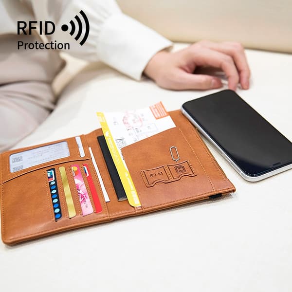 Slank RFID-blokerende pasmappe - Rejsepung med flere rum Lysebrun LightBrown 86