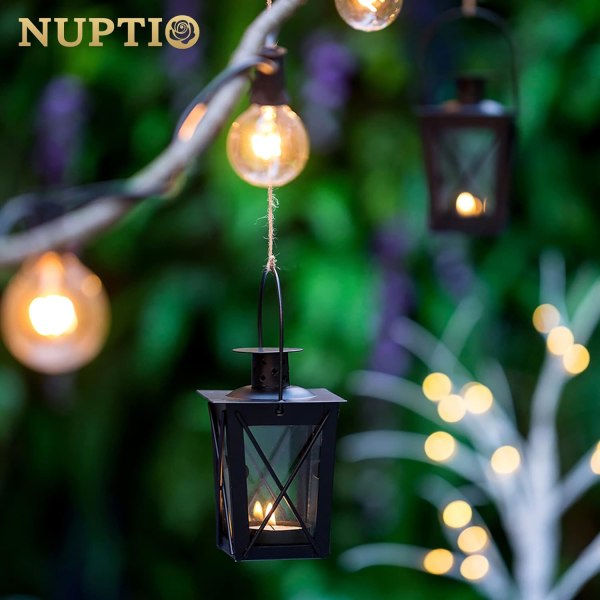 4 stk lykter for stearinlys, vintage svart metall mini dekorative stearinlys lanterner telys stearinlysholder & LED telys lysestake dekorasjon