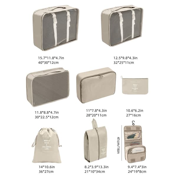 8-delt sæt rejsepakkekuber - Beige 407