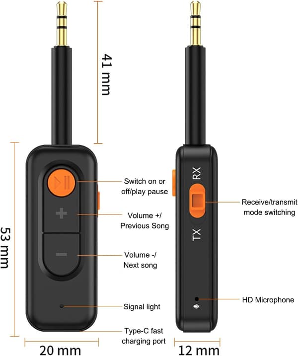 Bluetooth Sender Mottaker 2-i-1 Bluetooth 5.4 Lydadapter, Mini Trådløs 3.5mm AUX Bluetooth Adapter