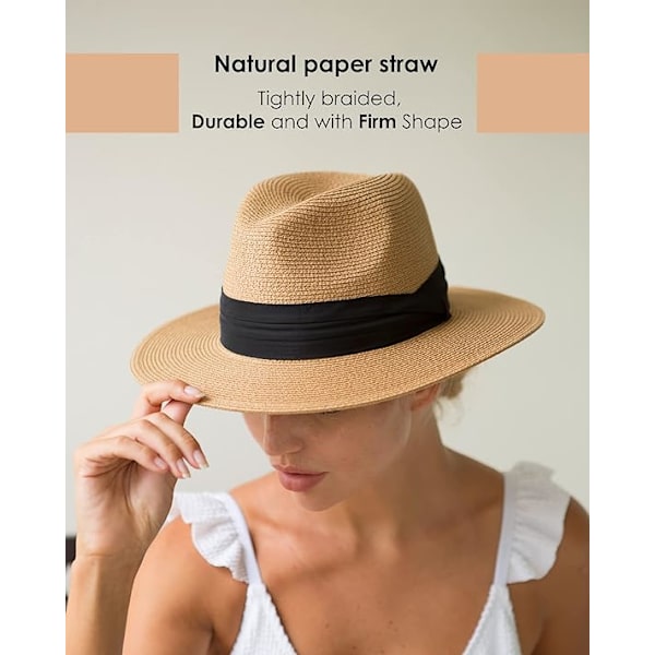 Unisex Panama-hattu Laaja Reuna Olki Aurinkohattu Miehille ja Naisille Säädettävä Olkihattu