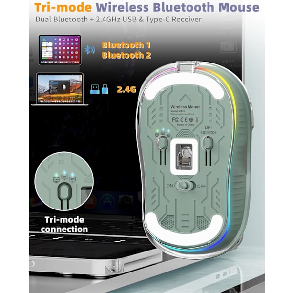 Trådløs Gaming Mus, T30 2.4G Trådløs Mus, Genopladelig RGB Lys, Gaming Mus med Justerbar DPI
