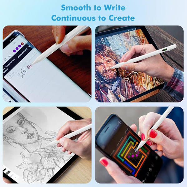 Universal Touch Screen Stylus Kompatibel med iOS/Android Smartphones og Tablet-enheder, Tablet Pen med Batteridisplay, Hvid