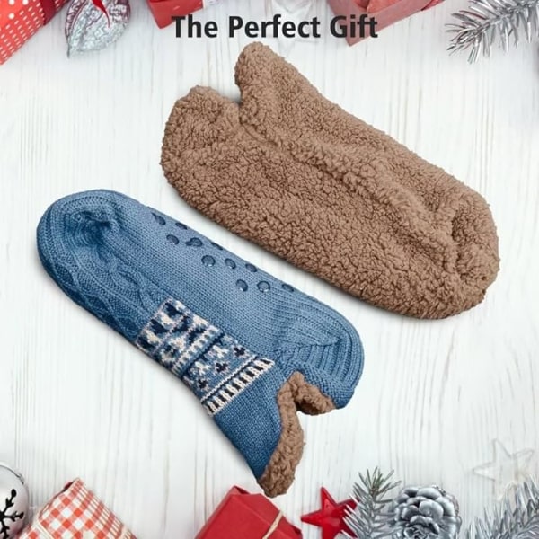 Slippersokker til mænd & kvinder Fluffy Slippersokker med Gribere Anti-Slip Fleeceforing Varmeholdende Julegave XL 46-48