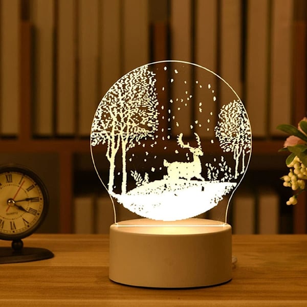 USB-drevet 3D-bordlysende LED-juletræ (snehjort)