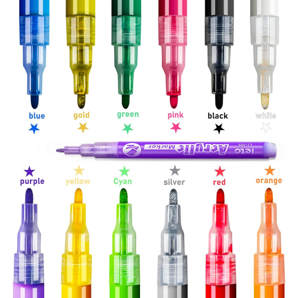 Paint Pens Markers, 12 farver Permanent Paint Art Markers Vandbaseret pennesæt til fotoalbum, lærred, DIY Craft, glas, keramik, træ, halloween græskar