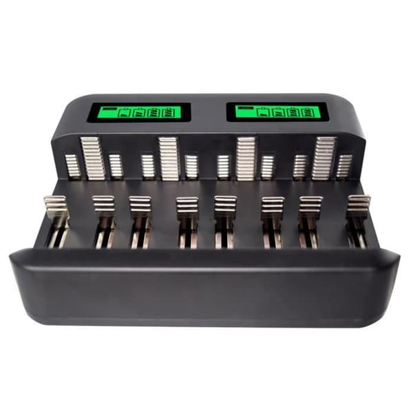 8 Slots Oplader AA AAA Batterier CD Genopladeligt Batteri, Multifunktionel Smart LCD USB Batterioplader
