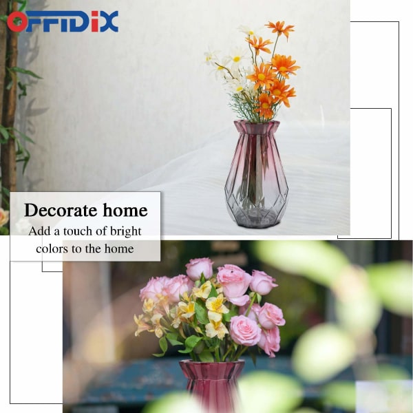 Glassvase Gradient Flerfarget vase Geometrisk fasettert fargerik glassvase for hjem, kontor eller bryllup (lilla grå)