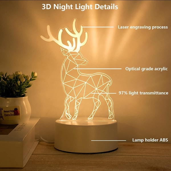 USB-drevet 3D flerfarvet skrivebord glødende LED juletræ (Elg)