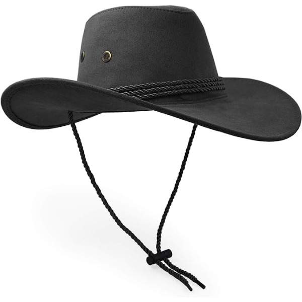 Cowboyhatt, Solhatt Faux Läder Suede Resekeps Westernhatt Utomhus Solskydd, svart