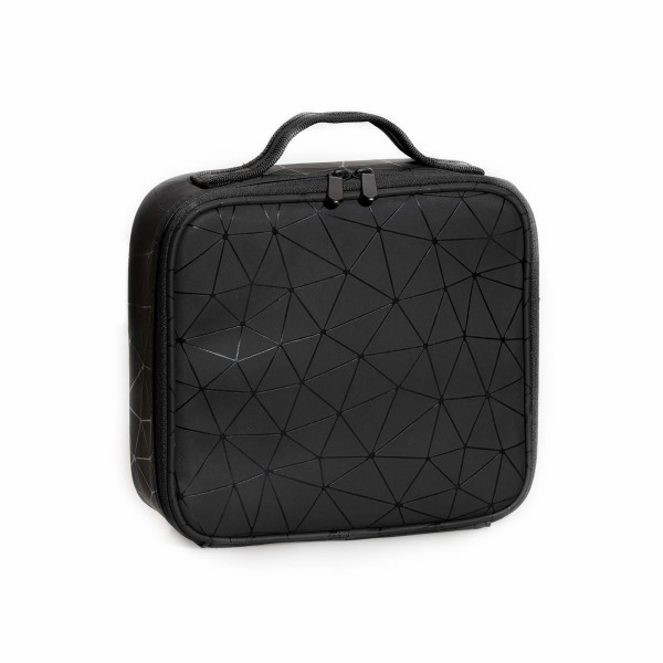 Travel Makeup Case PU Leather Professional Makeup Case Makeup Toolbox Brush Bag with Compartments Waterproof Detachable Cosmetic Bag, Diamond Pattern