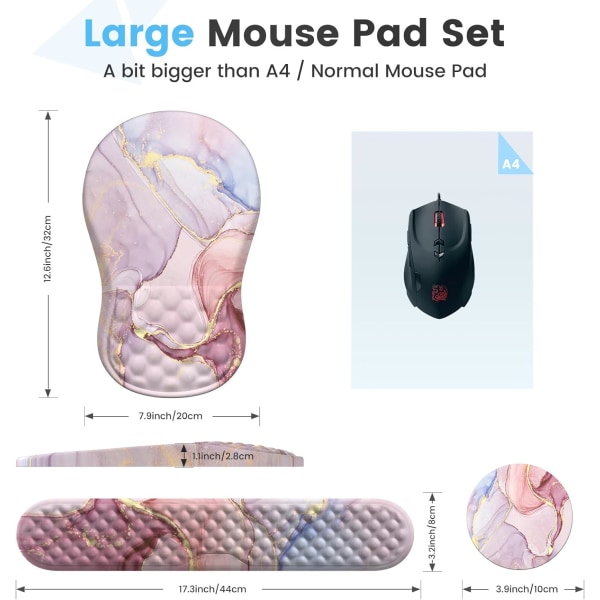 Musmatta med handledsstöd och tangentbords handledsstöd, 3 st datormusmattor för skrivbord med muggunderläggssats, ergonomisk musmatta i minnesskum
