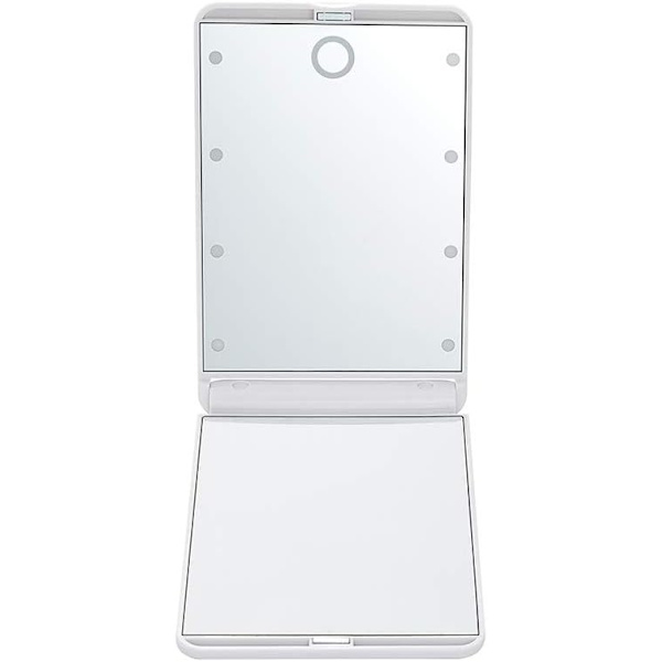 Bärbar LED-upplyst sminkspiegel med 8 dimbara LED-lampor, Touch-switch rese-sminkspiegel, Vikbar kompakt spegel 1X & 2X förstoring