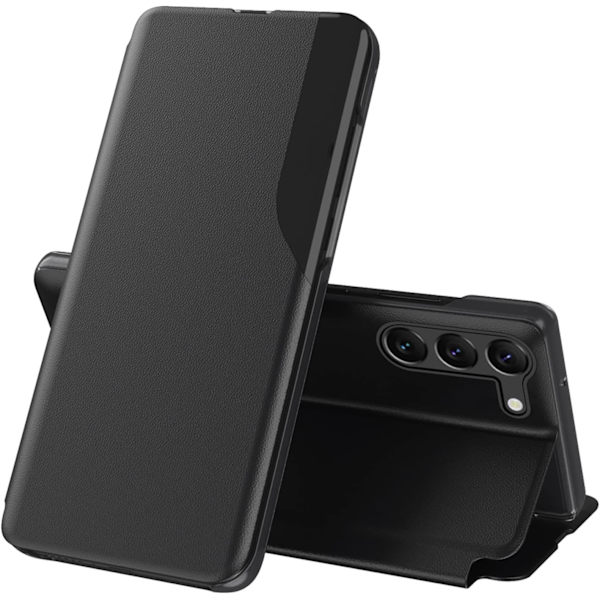 Transparent Fönsterfodral med Magnetisk Stängning PC + PU Läder Bokstil Flip Ställfunktion Stötsäkert Skyddsfodral för Samsung S23 Ultra black S23 Ultra