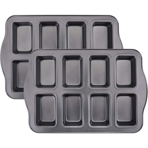 2-pack Mini Brödform - 8 Håligheter Icke-klibbig Mini Brödform Browniekakaform Brödformar Kolstål Bakform