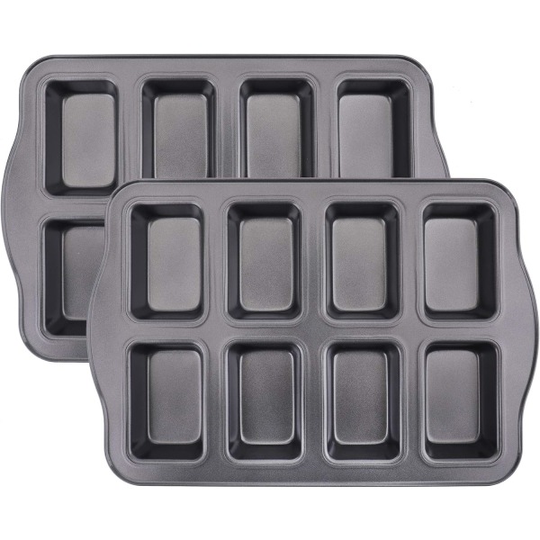 2 Pak Mini Brødform - 8 Hullet Non-Stick Mini Brødform Brownie Kageform Brødforme Kulstofstål Bageform
