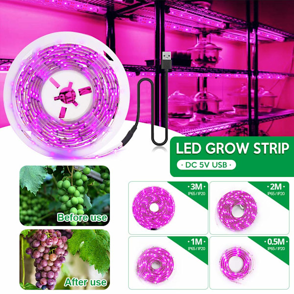 LED-växtlampa 5V, hortikulturell LED-odlingslampa (2M)