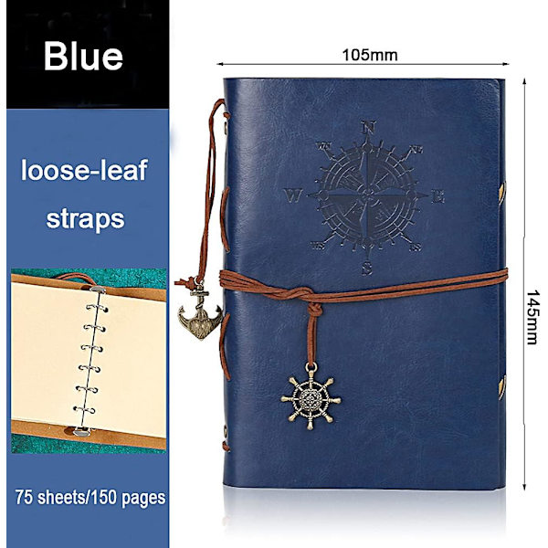 Vintage Retro PU Læderomslag Notesbog Journal Dagbog, Nautisk Spiral Tom Streng Daglig Notesblok Rejse til at Skrive i, Kraftpapir, Retro Vedhæng Blue