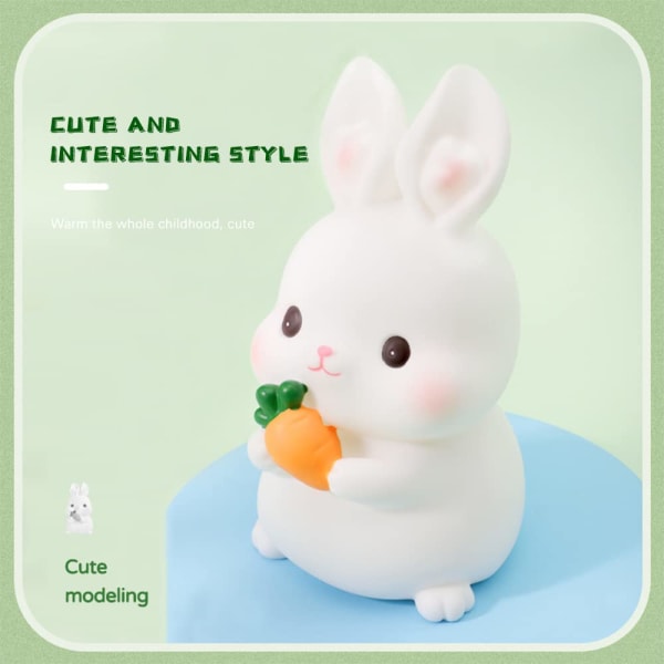 Söt kaninspargris, droppsäker vit kaninburk för barn, bedårande kaninformad leksaksbankspresent för barn（L)
