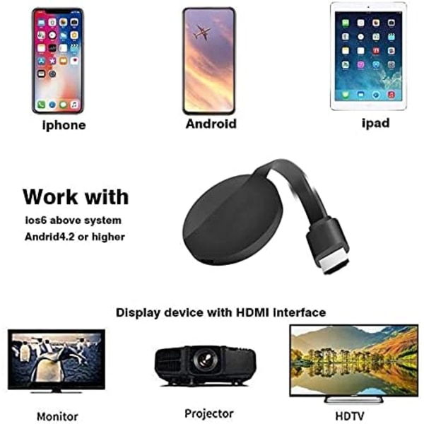 HDMI Streaming Stick, WiFi Display HDMI Dongle, 4K HD 1080P WiFi Display Receiver Stöd DLNA/AirMirror/Airplay/Miracast för Android/iOS/Mac/Windows